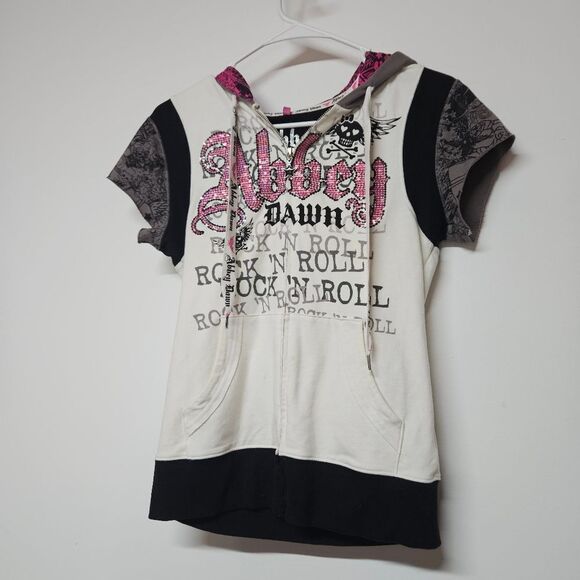 Super Rare Abbey Dawn By Avril Lavigne Short Sleeve Zip Up Hoodie Size Medium - Picture 2 of 6